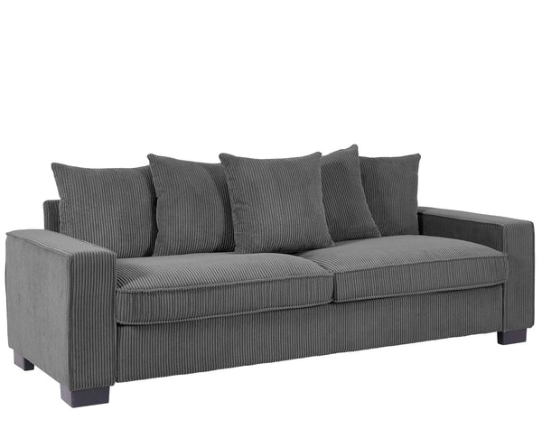 English Elm Luxe Corduroy Sofa with 5 Toss Pillows, Deep-Seat 3-Seater Couch, Sleek Modern Design, 88" Wide Grey B2735P256726