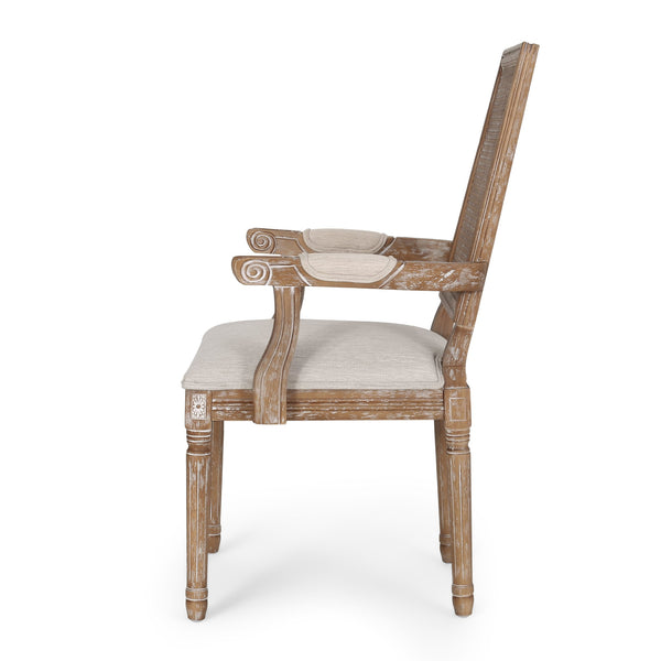 English Elm Christopher Knight Home® - DINING Chair with Cane Back and Upholstered Seat, French Country Weathered Rubberwood Accent Beige 71240.00BGENTL