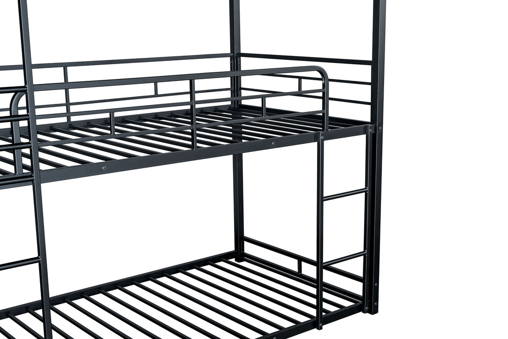 English Elm Triple Triple Twin Bunk Bed Contemporary Metal Frame with Attached Side Ladders Durable Design Black 80 L x 14 W x 7 H B2741S00303