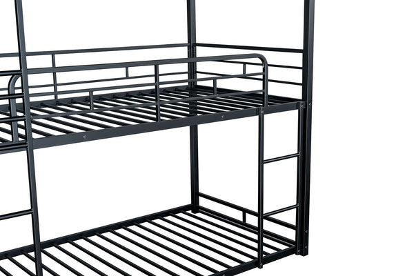 English Elm Triple Triple Twin Bunk Bed Contemporary Metal Frame with Attached Side Ladders Durable Design Black 80 L x 14 W x 7 H B2741S00303