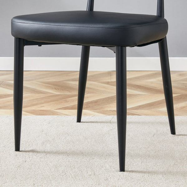 English Elm Table Set: Modern Transparent Glass Dining Table With 4 Ergonomic Black Pu Chairs For Stylish Comfort W1151S03671-GIGA