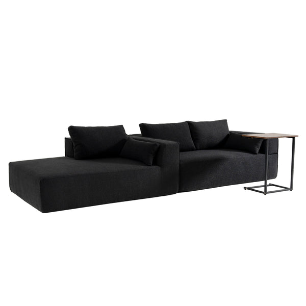 English Elm 112"Modular Sectional Sofa with Free Side Table and Pillows, Wrinkle-Resistant Boucle, No Assembly Required Black N723S9670B