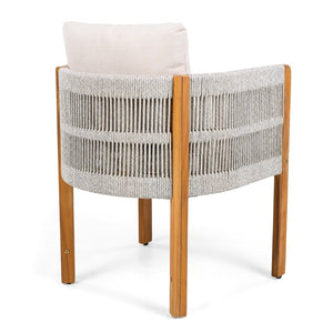 English Elm Acacia Wood Outdoor Dining Chair Set with Rope Arms and Waterproof Cushions N779P279983W