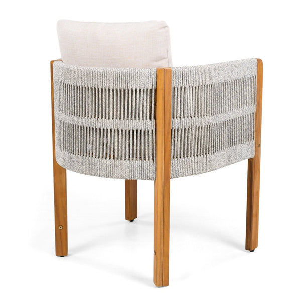 English Elm Acacia Wood Outdoor Dining Chair Set with Rope Arms and Waterproof Cushions N779P279983W