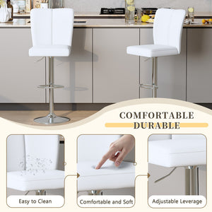 English Elm Modern Pu Leather Dining Chair Set of Six with Curved Back and Polished Metal Legs White+Silver W1151P370792