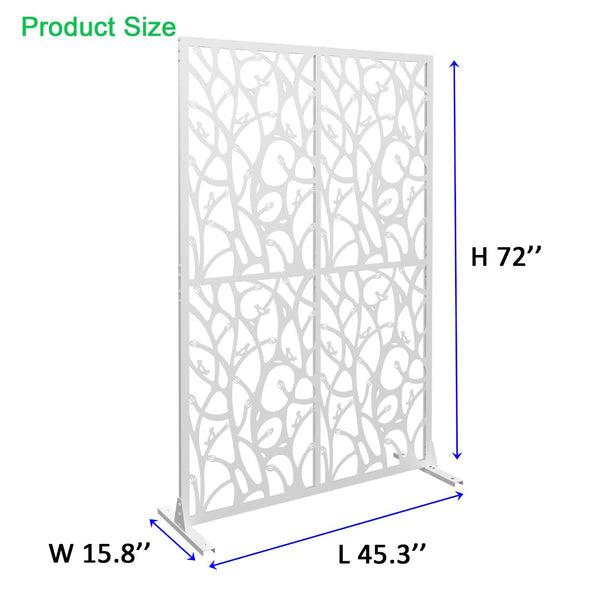 English Elm Metal Bird Cutout Privacy Screen Freestanding Powder Coated Steel Patio Room Divider White W1586P282269