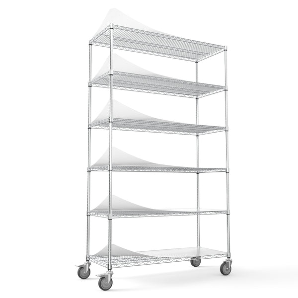 English Elm 6 Tier Wire Shelving Unit - Heavy-Duty 6000 Lbs Capacity, Adjustable Metal Racks With Wheels & Liners W1550119261