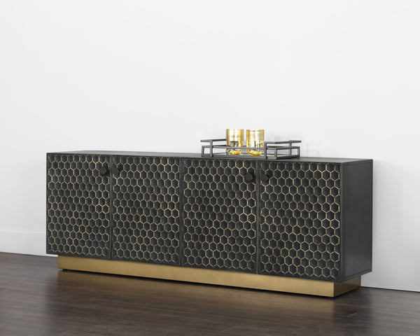 Sunpan Hive Sideboard - Handcrafted Artisan Design with Unique Honeycomb Pattern and Brass Accents Large - 82W x 18.5D x 30H