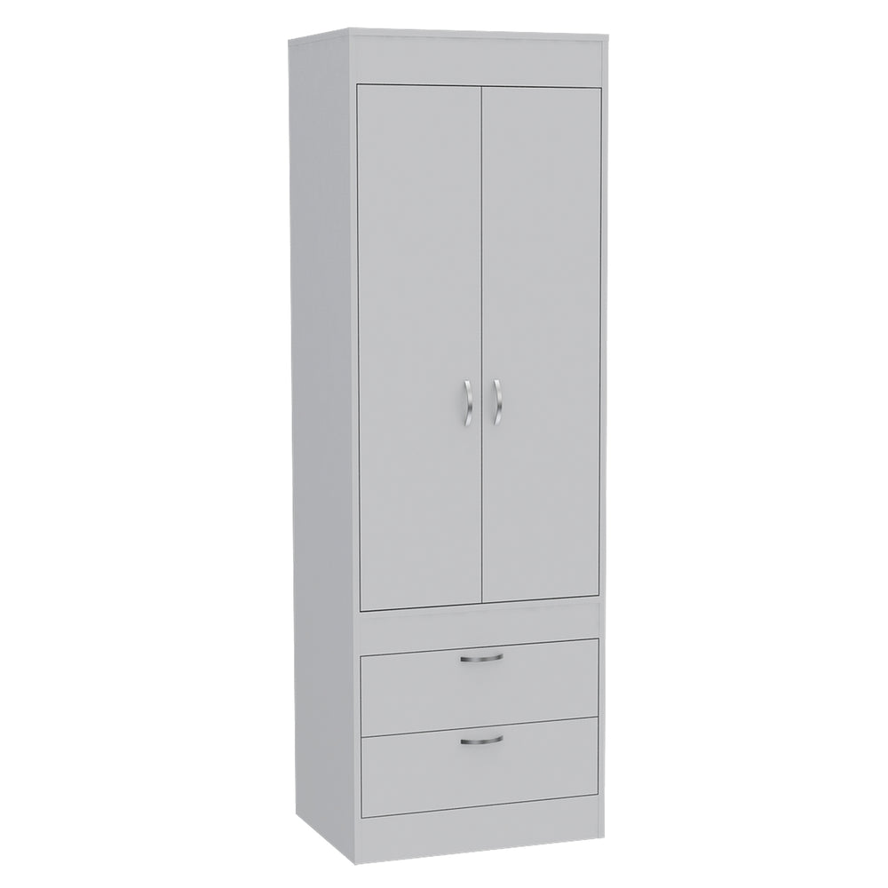 English Elm Alabama Armoire with Spacious Cabinet, Closet Rod & Two Drawers for Organized Bedroom Storage White 74 L x 23 W x 4 H B128P148850
