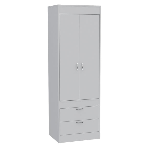 English Elm Alabama Armoire with Spacious Cabinet, Closet Rod & Two Drawers for Organized Bedroom Storage White 74 L x 23 W x 4 H B128P148850