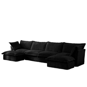 English Elm Slipcovered U-Shape Sectional Sofa Couch - Deep Comfy Seats, French Edges, 4-Seater In Soft Black Corduroy W3041S00101-GIGA