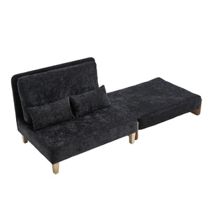 English Elm Foldable mid-century sleeper sofa bed recliner 3-in-1 convertible for small spaces with pillows and storage Black W395P290560