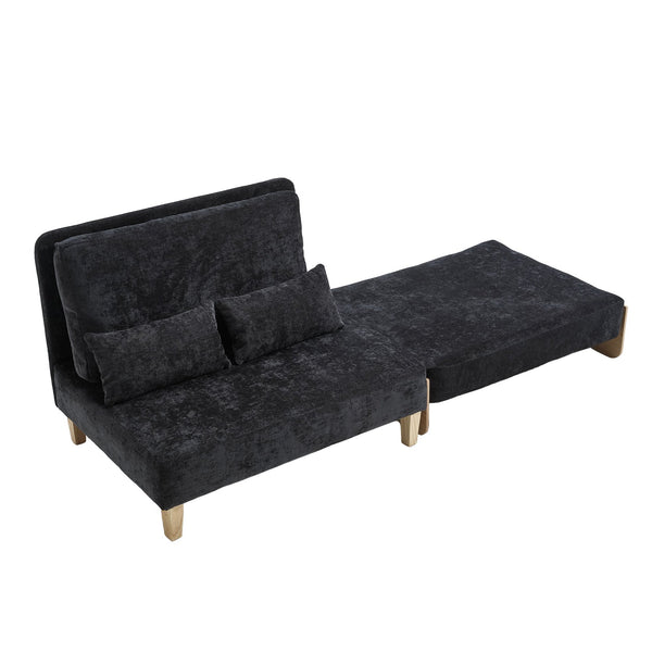 English Elm Foldable mid-century sleeper sofa bed recliner 3-in-1 convertible for small spaces with pillows and storage Black W395P290560