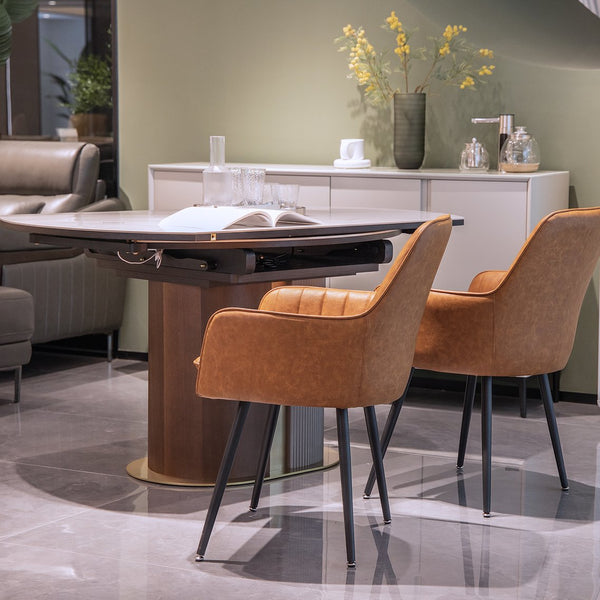 English Elm Faux Leather Mid-Back Dining Chairs Set of 2 - Whisky Brown Upholstered Seats, Metal Legs, Cozy Support W3394P329171