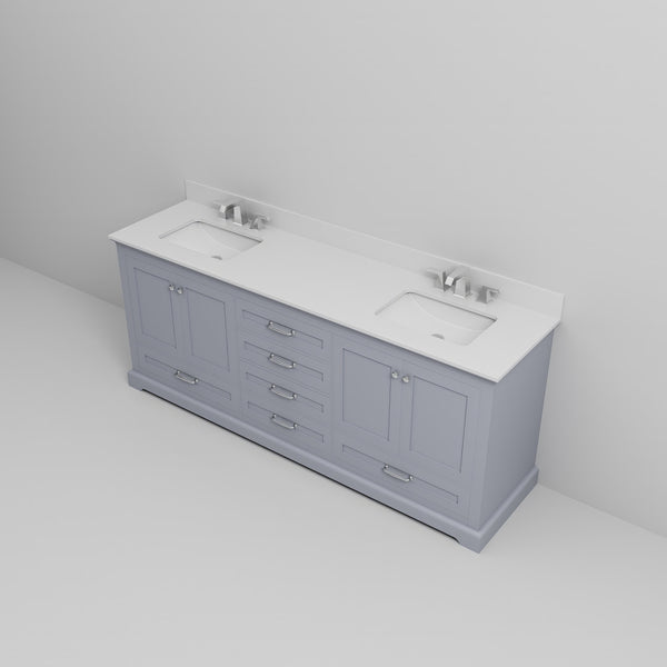 English Elm Dark Grey Double Bath Vanity 80" W x 22" D with White Quartz Top, Soft-Close Storage & Faucet Set B2731P258403