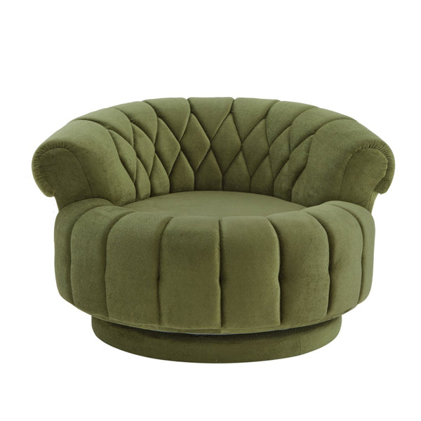 English Elm Swivel Barrel Accent Chair Chenille Tufted Round Club Seat for Living Room Lounge Green N719S002280F