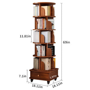 English Elm (UPGRADED) Rotating Bookshelf 360° Corner Organizer – 6-Tier Space-Saving Wood Rack with Wheels W2641P326058