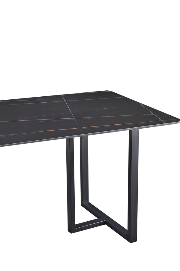 English Elm Carbon Steel Rectangular Dining Table with Stone Top for Contemporary Interiors W1002S00001