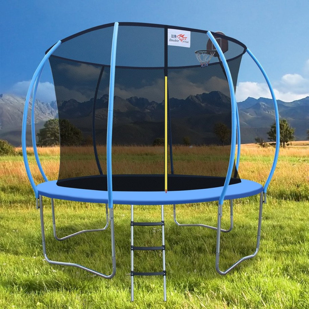 English Elm Double Fish 10ft Outdoor Foldable Trampoline 400 Lb Capacity Basketball Hoop Safety Net W3087P251068