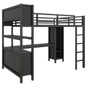 English Elm Full Size Car Shaped Kids Platform Bed with Storage Drawers Integrated Desk Pine Wood Black W1580S00592