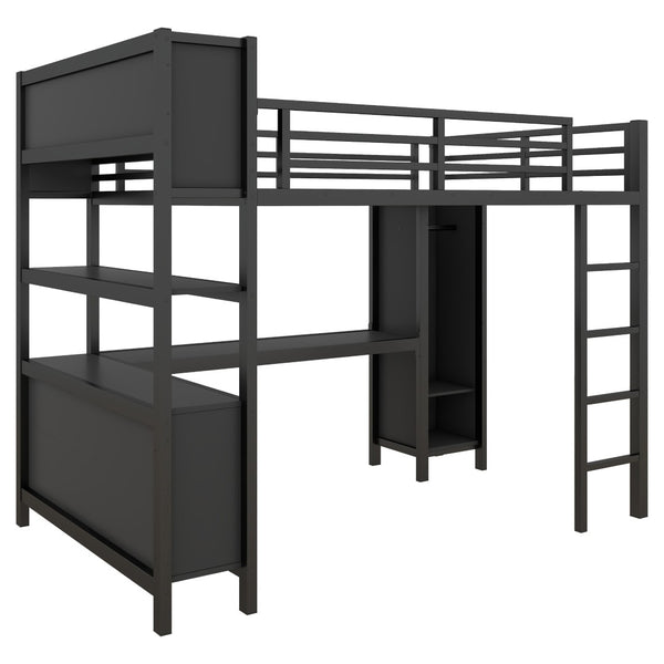 English Elm Full Size Car Shaped Kids Platform Bed with Storage Drawers Integrated Desk Pine Wood Black W1580S00592