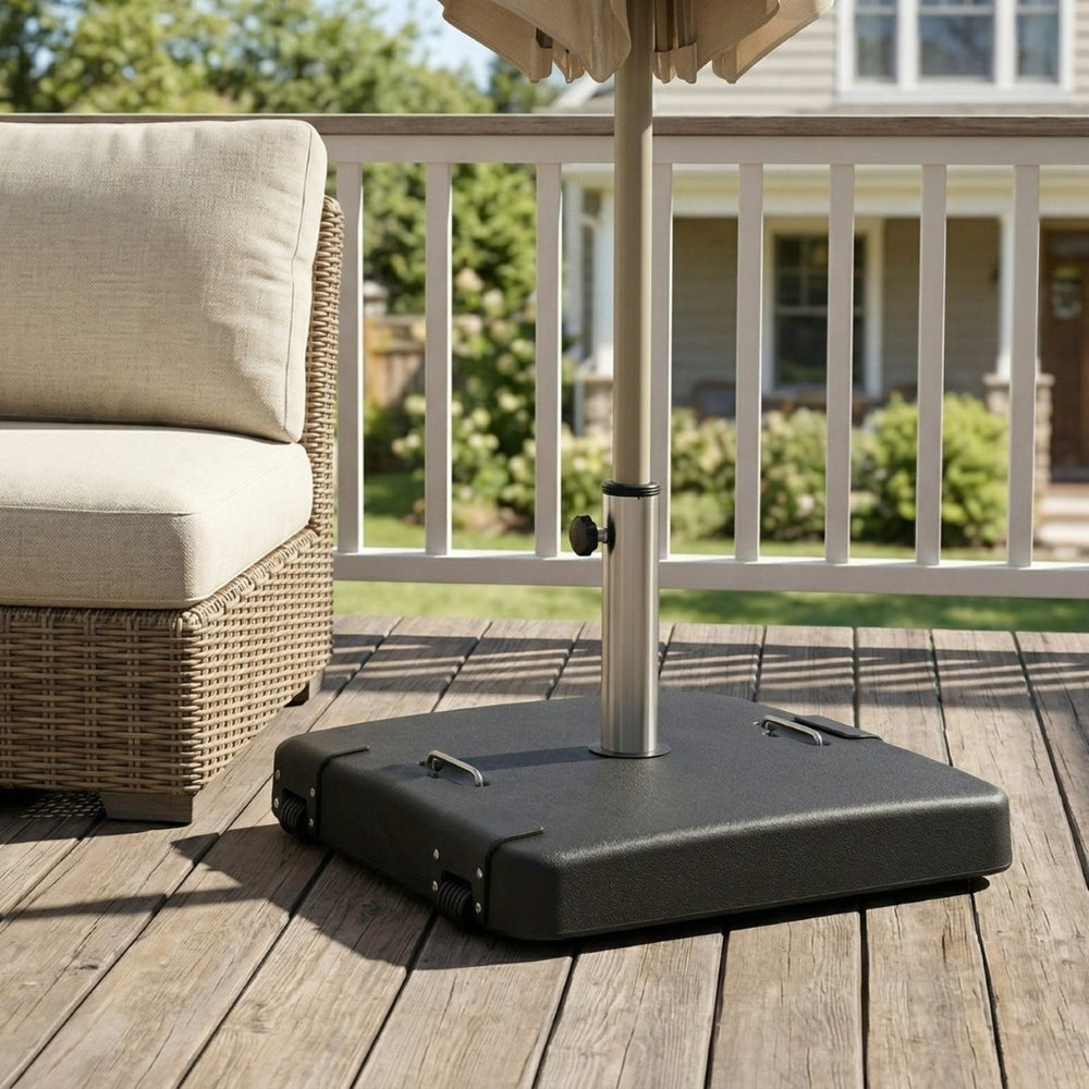 English Elm Malden Square Concrete Filled Resin Patio Umbrella Base with Wheels for Outdoor Use N775P407239B