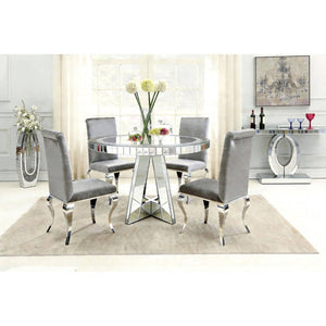 English Elm Diamond Crystal Mirrored Round Dining Table Seats 4 Glamorous Light Reflecting Glass W3836S00003