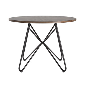Homelegance Round Birch Veneer Dining Table Starburst Inlay Iron Pedestal Seats 4 550-42WN