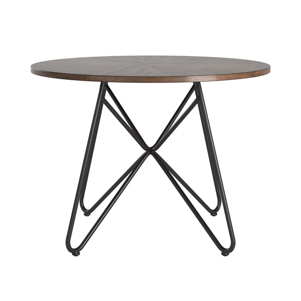 Homelegance Round Birch Veneer Dining Table Starburst Inlay Iron Pedestal Seats 4 550-42WN