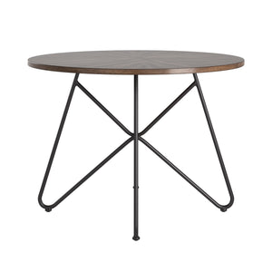 Round Birch Veneer Dining Table Starburst Inlay Iron Pedestal Seats 4