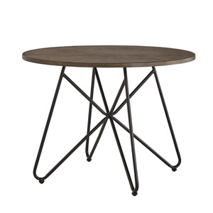 Round Birch Veneer Dining Table Starburst Inlay Iron Pedestal Seats 4