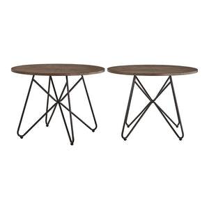 Round Birch Veneer Dining Table Starburst Inlay Iron Pedestal Seats 4
