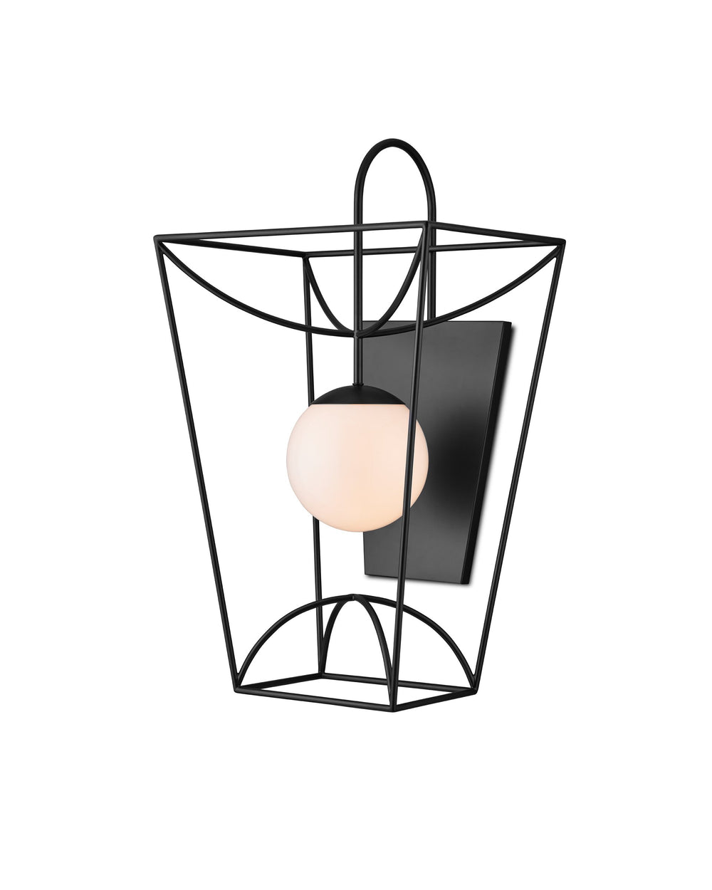 Currey & Company Rochefort Outdoor Wall Sconce Matte Black Metal Frosted Globe Mid-Century Modern Light 5500-0046