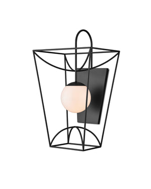 Currey & Company Rochefort Outdoor Wall Sconce Matte Black Metal Frosted Globe Mid-Century Modern Light 5500-0046
