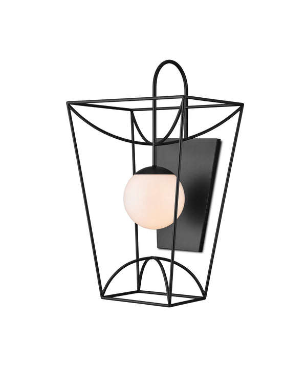 Currey & Company Rochefort Outdoor Wall Sconce Matte Black Metal Frosted Globe Mid-Century Modern Light 5500-0046