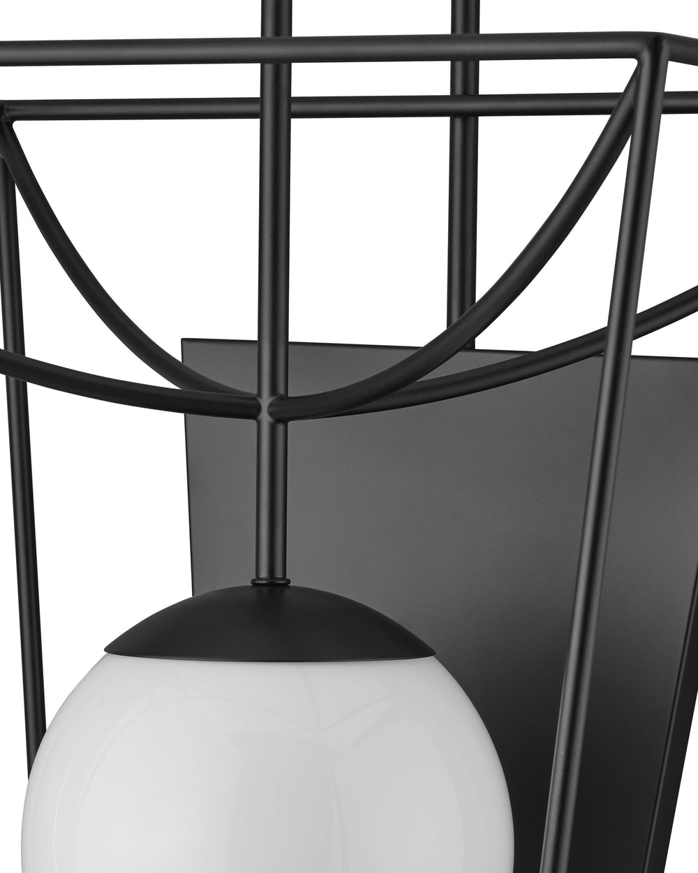 Currey & Company Rochefort Outdoor Wall Sconce Matte Black Metal Frosted Globe Mid-Century Modern Light 5500-0046