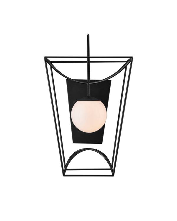 Currey & Company Rochefort Outdoor Wall Sconce Matte Black Metal Frosted Globe Mid-Century Modern Light 5500-0046