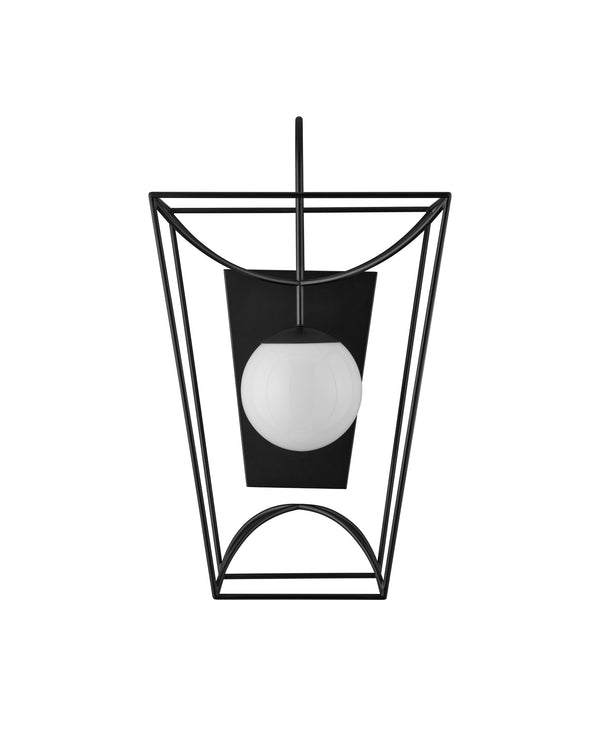 Currey & Company Rochefort Outdoor Wall Sconce Matte Black Metal Frosted Globe Mid-Century Modern Light 5500-0046