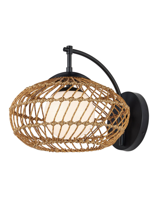 Currey & Company Carriage Outdoor Wall Sconce Wicker Lantern Wet Rated for Porch or Garden Entry 5500-0060