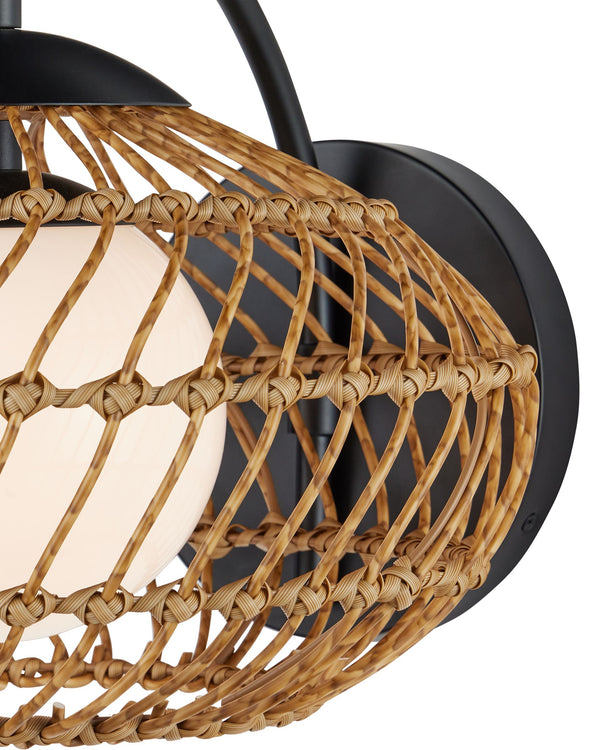 Currey & Company Carriage Outdoor Wall Sconce Wicker Lantern Wet Rated for Porch or Garden Entry 5500-0060