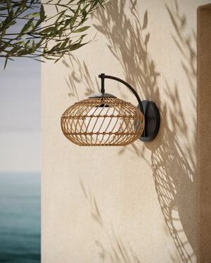 Currey & Company Carriage Outdoor Wall Sconce Wicker Lantern Wet Rated for Porch or Garden Entry 5500-0060