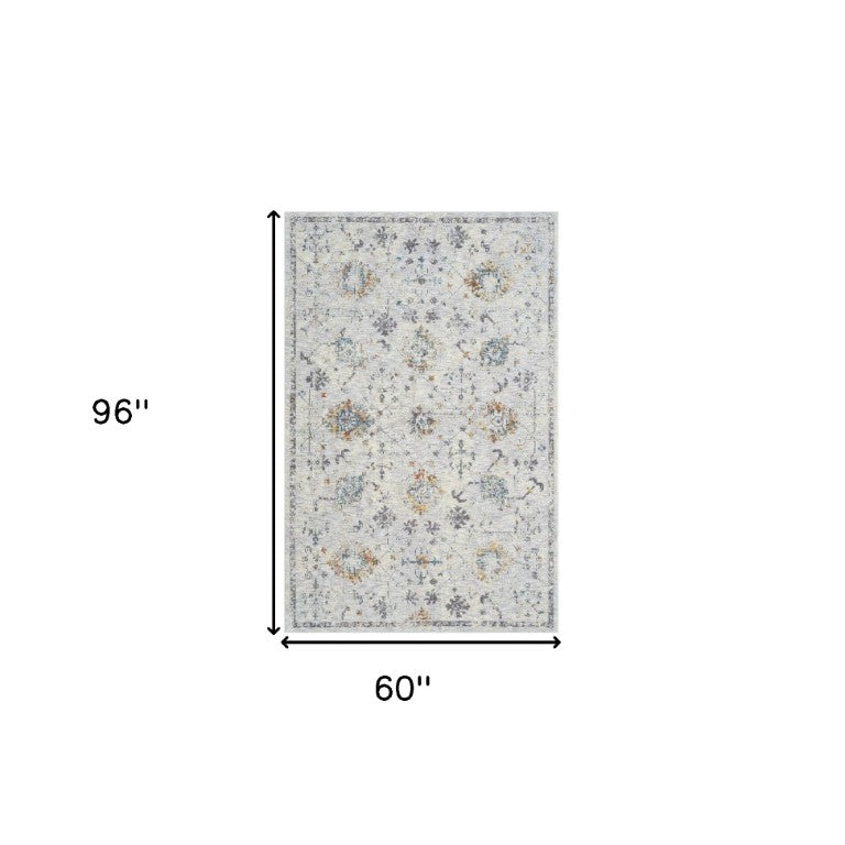 Ivory Blue Floral Area Rug Machine Woven Low Pile for Living Room and Dining Spaces