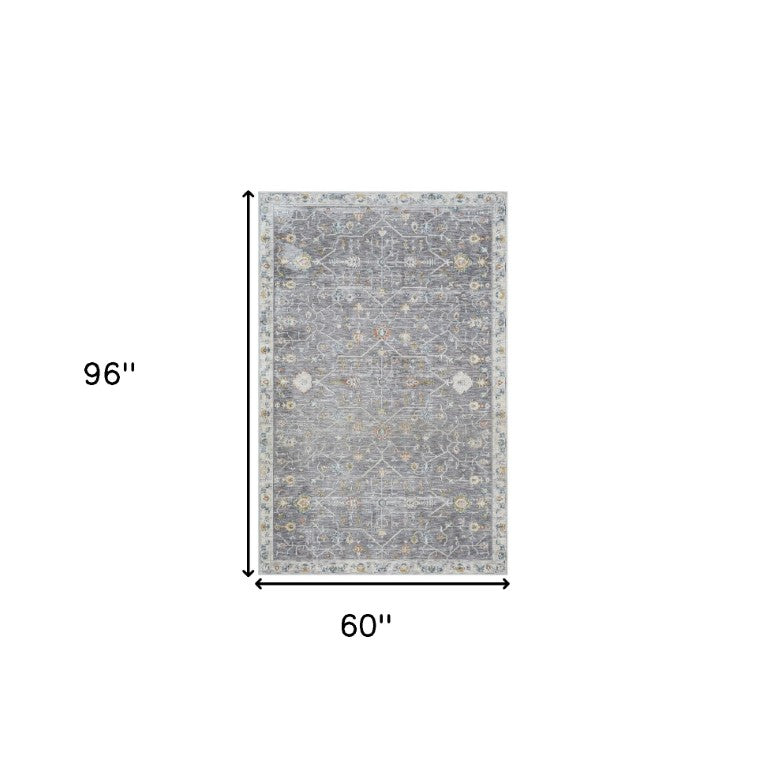 Floral Area Rug Machine Woven Soft Polyester Traditional Style for Living or Dining Room