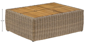 Meridian Furniture Seacrest Solid Teak Woven Wicker Outdoor Patio Coffee Table for Lounge Decks and Garden Areas Natural 55001-CT