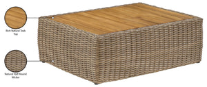 Meridian Furniture Seacrest Solid Teak Woven Wicker Outdoor Patio Coffee Table for Lounge Decks and Garden Areas Natural 55001-CT