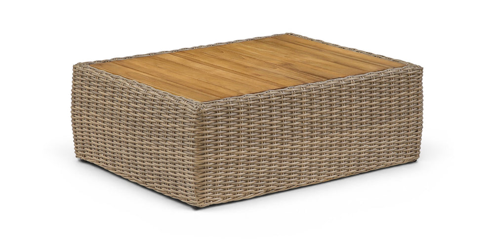 Meridian Furniture Seacrest Solid Teak Woven Wicker Outdoor Patio Coffee Table for Lounge Decks and Garden Areas Natural 55001-CT