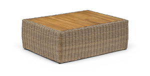 Meridian Furniture Seacrest Solid Teak Woven Wicker Outdoor Patio Coffee Table for Lounge Decks and Garden Areas Natural 55001-CT