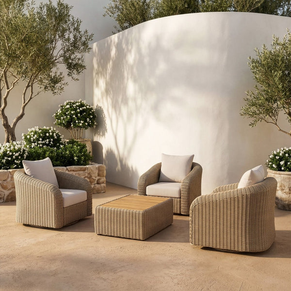 Meridian Furniture Seacrest Solid Teak Woven Wicker Outdoor Patio Coffee Table for Lounge Decks and Garden Areas Natural 55001-CT