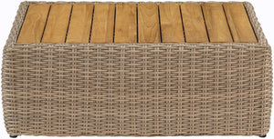 Meridian Furniture Seacrest Solid Teak Woven Wicker Outdoor Patio Coffee Table for Lounge Decks and Garden Areas Natural 55001-CT