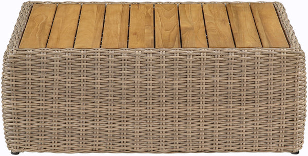 Meridian Furniture Seacrest Solid Teak Woven Wicker Outdoor Patio Coffee Table for Lounge Decks and Garden Areas Natural 55001-CT